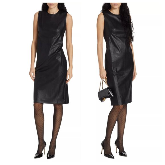 slim fit dress slacks Spanx Leather Combo Fitted Dress Black Xs
